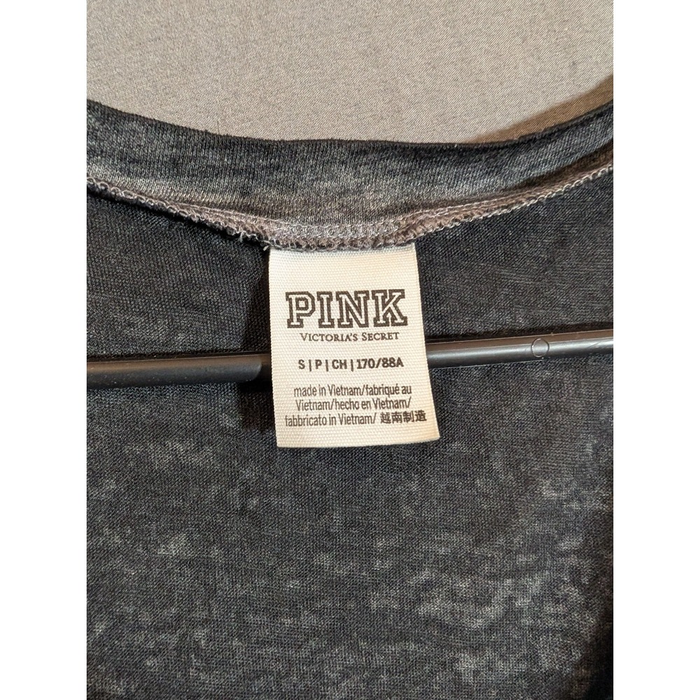 Victoria's Secret PINK short‎ sleeve V-neck burnout tee in black and white - Picture 3 of 8